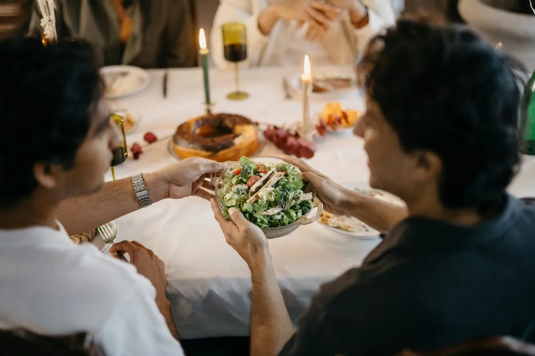 A couple sharing a meal at dinner